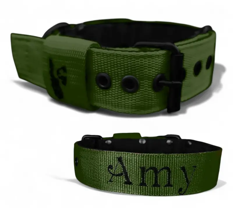 Popruhový obojok LARON s menom khaki