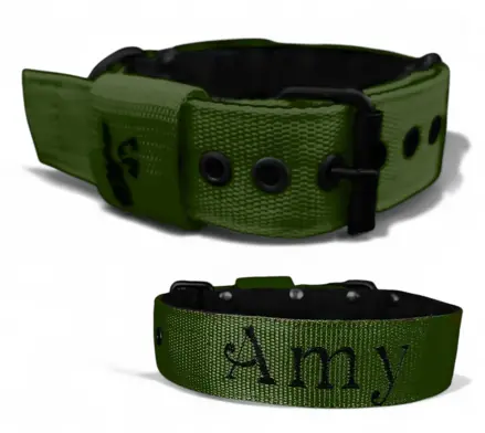 Popruhový obojok LARON s menom khaki