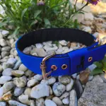 Modrý popruhový obojok LARON s menom - ručne šití z kvalitných materiálov